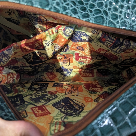 Samantha Brown embossed aqua green and brown carry on roller luggage - Picture 7 of 12